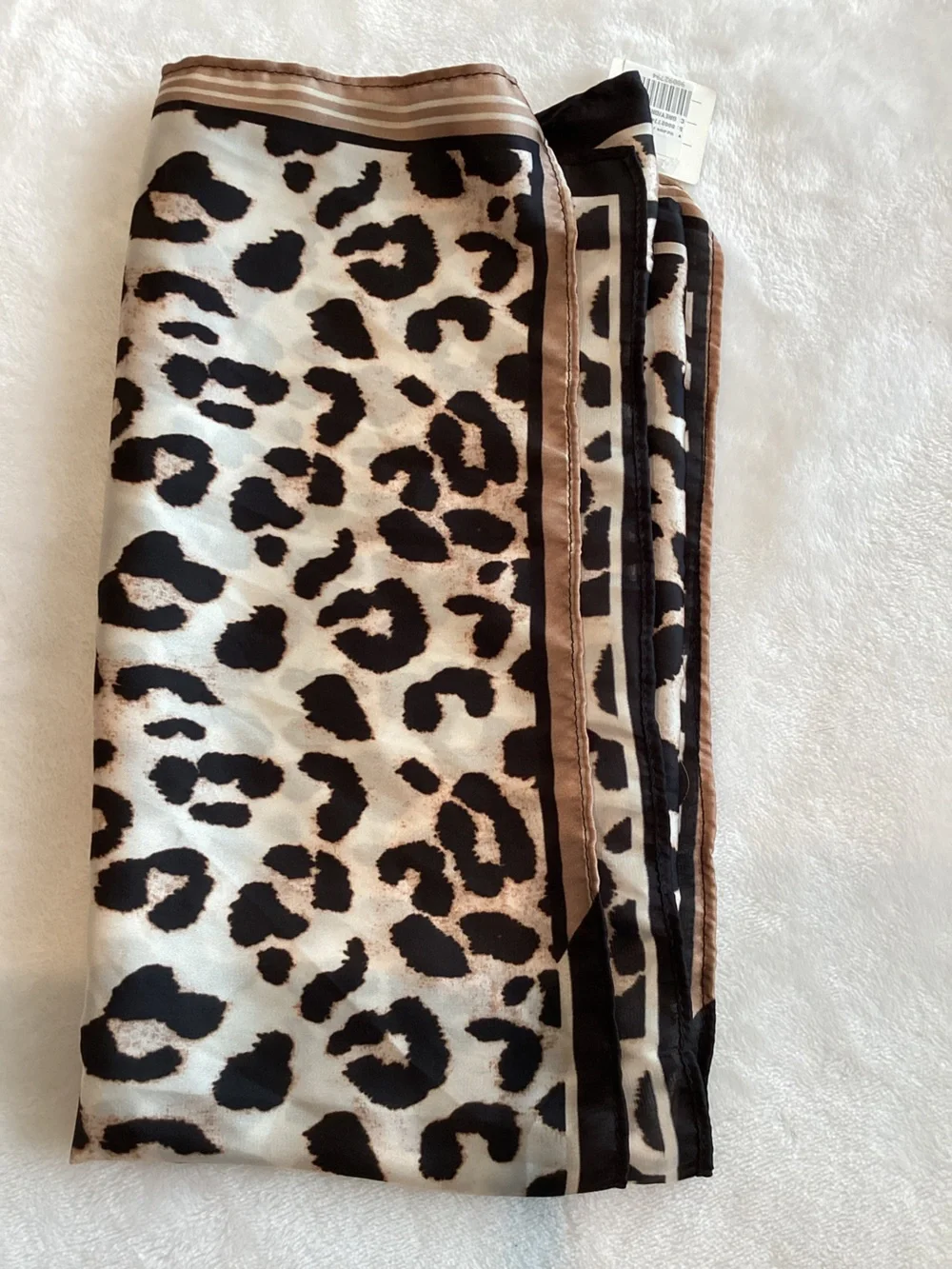 🐆Anthropologie Printed Scarf Hair Head Bag New Animal Print Leopard Black White